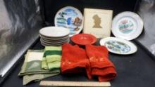 Decorative Plates & Texas Ware Plates, Kitchen Towels, Placemat, Bowls & Frankoma Hanging Plates