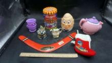 Animal Cracker Tin, Boomerang, Stocking, Teapot W/ Cups Toy, Noah'S Ark Trinket Boxes