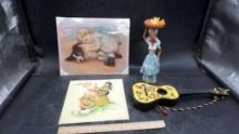 Metal Poster, Lady Figurine, Mattel Wind-Up Guitar & Picture
