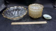 Gold Rimmed Glass Bowls & Small Decorative Bowl