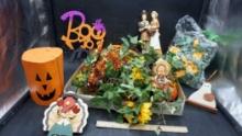 Wooden Pumpkin, Turkey & Ghost, Faux Greenery, Metal Sign, Pilgrim Figurines