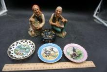 Trinket Dish, Elderly Folks Figurines, Miniature Decorated Plates