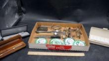 Pens W/ Cases, Glasses, Buttons, Watches, Razors, Case & Envelope Openers