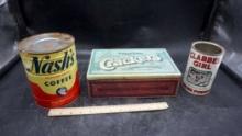 Tin Containers - Nash'S Coffee, Polly'S Pride Crackers & Clabber Girl Baking Powder