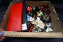 Box Of Stuff - Sports Cards, Buttons, Toys, Jewelry