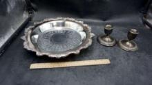 Silver-Plated Dish & 2 Candleholders