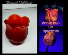 Vintage Faroy Glass Tulip Peg Votive Candle Holder Ruby Amberina Satin Glass - Very Uv Reactive Like