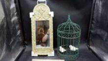 Decorative Framed Mirror & Metal Hanging Bird Cage