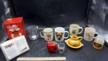 Christmas Vase, Mugs, Small Pitcher W/ Bowl, Faux Apple, Shot Glass, Candle, Bible Planter