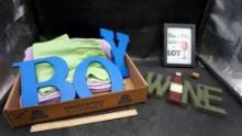 Wooden Letters, Towels, Linens, Wooden Wine Sign & Wine Picture