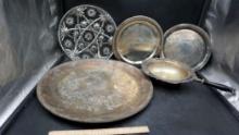Silver-Plated Dishes & Platters (Some Are Wilcox), Glass Star Platter
