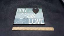 Wooden "Hope Faith Love" Picture
