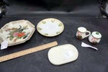 Table W/ Umbrella Shakers, Soap Dish, Plate From Germany & Hexagon Plate