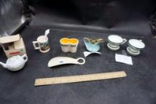 Dept. 56 Tea Cups, C22K Gold Trim Pearl China Co Creamer, Dale Evans Shot Glass, Shoe Horn, Miniatur