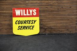 NOS 1955 Willys Courtesy Service Double-Sided Tin Sign
