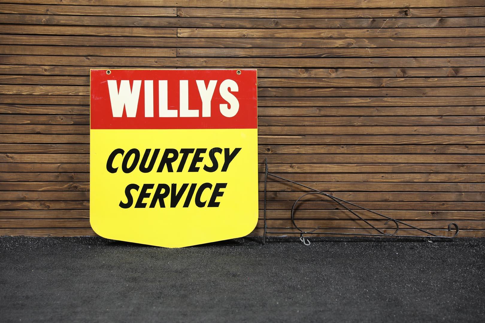 NOS 1955 Willys Courtesy Service Double-Sided Tin Sign