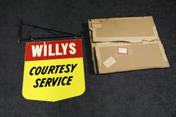 NOS 1955 Willys Courtesy Service Double-Sided Tin Sign