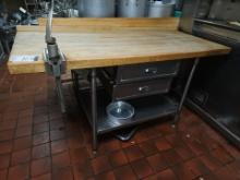 Butcher Block table with draws 58.5" x 30 and #10 can opener