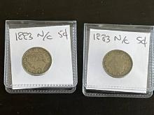 (2) 1883 N/C (No Cents) Liberty "V" Nickels