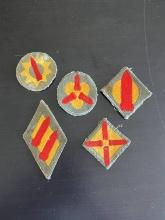 Set of (5) Different WWII U.S. Coastal Artillery District Patches