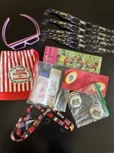 Lot of Interesting Park Items Including 3D Glasses 6 Park Pins, Park Ribbons,A Merry Christmas Bag F