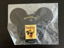 Original Euro Disney Mickey Mouse Pin Still on Sales Card 1990s With Price Tag Unused