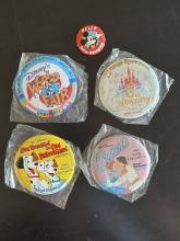 5 Vintage Unused Tokyo Disneyland Buttons Pins Cast Member Includes World Fair, Cinderella For Famil