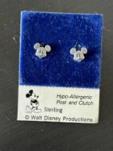 Mickey Mouse Sterling Silver Earrings Still on Original Sales Card Walt Disney Productions 1980