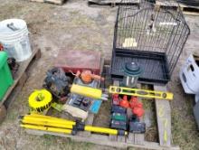 Circular Saw, Drill, Batteries, Lamp, Tripod, Cage, Sander, Level