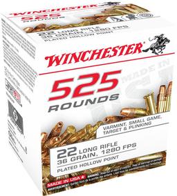Winchester Ammo 22LR525HP USA 22 LR 36 gr Copper Plated Hollow Point CPHP 525 Box