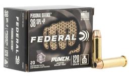 Federal PD38P1 Premium Personal Defense Punch 38 Special P 120 gr Jacketed Hollow Point JHP 20 Per
