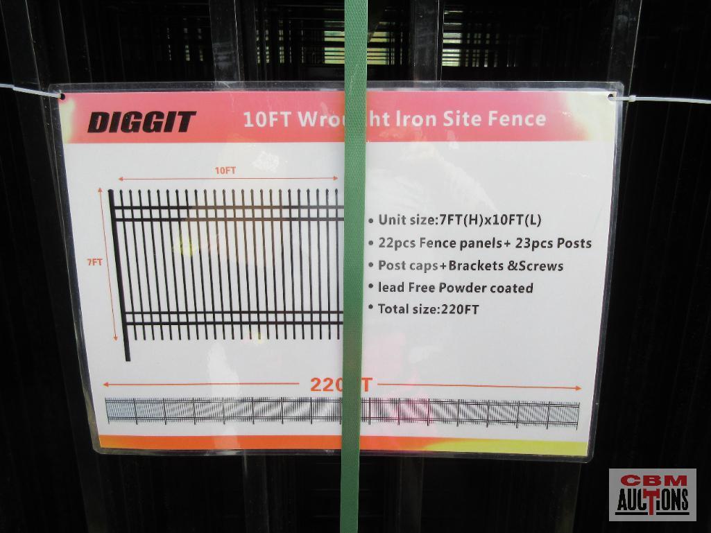 Diggit (22) 7' x 10' Wrought Iron Site Fence Panels With (23) Posts Powder Coated With Connectors