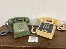 Pair of Western Electric 1500D TEN Button desk telephones from 1966 (White/Green)