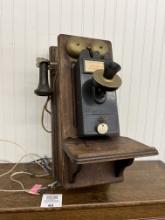 Gray Paystation model #18 Coin Collector on Western Electric 317 Oak wall telephone