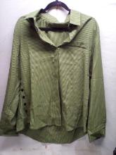 Green Striped Button Up Shirt. XL
