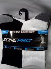 Zone Pro Boy’s Half cushion Crew 6 pack socks