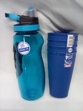 Sterilite Plastic Cups x4, Cool Gear Chug it water bottle