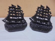 Set of Vintage Cast Iron Ship Bookends