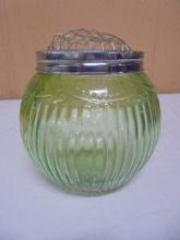 Vintage Green Depression  Glass Frog Flower Bowl