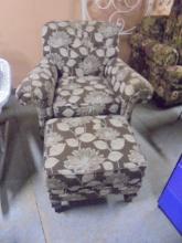 Floral Print Upholstered Accent Chair w/ Matching Ottoman