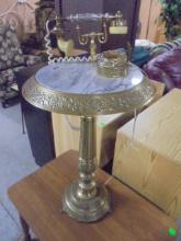 Beautiful Ornate Brass Marble Top Side Stand w/ French Telephone