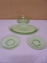 4pc Group of Assorted Green Depression Glass