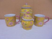 Vintage 4pc Cornell Gold Pink Asian Floral Tea Set