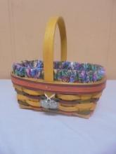1997 Longaberger Small Stained Easter Basket w/ Liner-Protector-Tie On