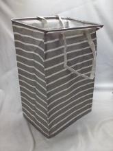 12”x16”x24” Grey and White Canvas Storage Basket