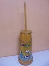 Decorative Solid Oak Butter Churn Hand Painted w/ cows