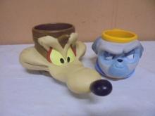 Vintage Wiley E Coyote & Disney Purcy The Pug Drink Cup Mugs