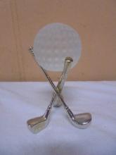 Frosted Crystal Golf Ball on Metal Golf Club Stand