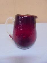 Vintage MCM Ruby Red Art Glass Textured Pitcher