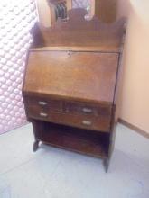 Antique Solid Oak Drop Front Secretary Desk
